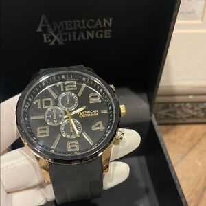 American Exchange Black and Gold Watch